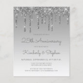Budget Silver Glitzer 25 Jahre Einladung (Vorderseite)