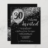 Budget Silver Glitzer Balloon Black 30. Geburtstag (Vorne/Hinten)