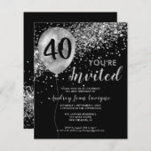 Budget Silver Glitzer Balloon Black 40. Geburtstag (Vorne/Hinten)