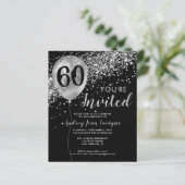 Budget Silver Glitzer Balloon Black 60. Geburtstag (Stehend Vorderseite)