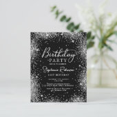Budget Silver Glitzer Black 21. Geburtstag Einladu (Stehend Vorderseite)