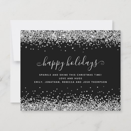 Budget Silver Glitzer Black Happy Holidays Card (Vorderseite)