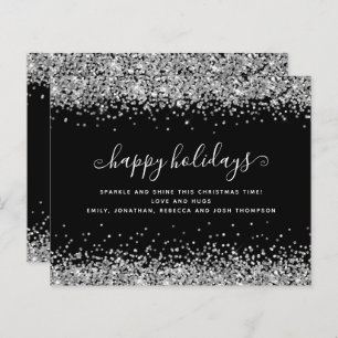 Budget Silver Glitzer Black Happy Holidays Card