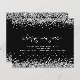 Budget Silver Glitzer Black Happy New Year Card