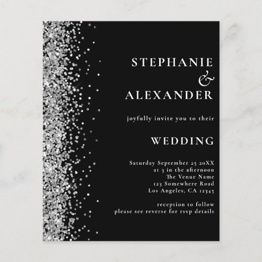 Budget Silver Glitzer Black QR Code Einladung (Vorderseite)