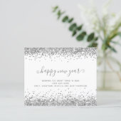 Budget Silver Glitzer Borders Happy New Year Card (Stehend Vorderseite)