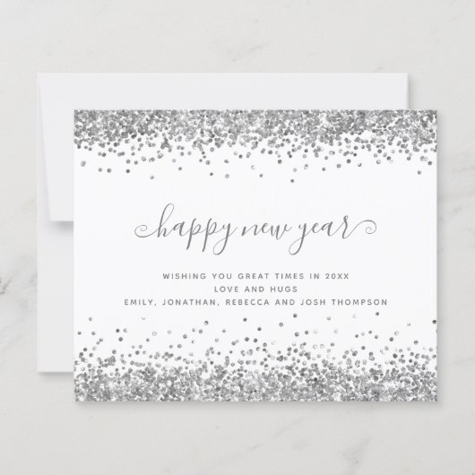 Budget Silver Glitzer Borders Happy New Year Card (Vorderseite)