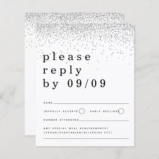 Budget Silver Glitzer Confetti Wedding RSVP (Vorne/Hinten)