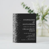 Budget Silver Glitzer Engagement Party Black Invit (Stehend Vorderseite)