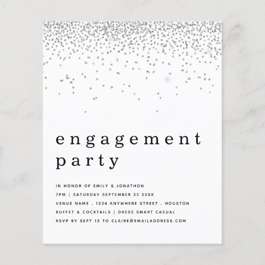 Budget Silver Glitzer Engagement Party einladen (Vorderseite)