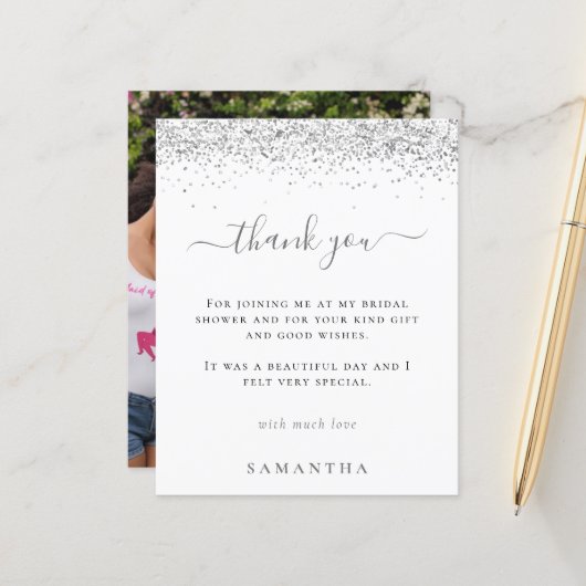 Budget Silver Glitzer Foto Brautparty Danke (Vorderseite/Rückseite Beispiel)