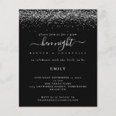Budget Silver Glitzer Hen Night Black Einladung (Vorderseite)