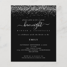 Budget Silver Glitzer Hen Night Black Einladung