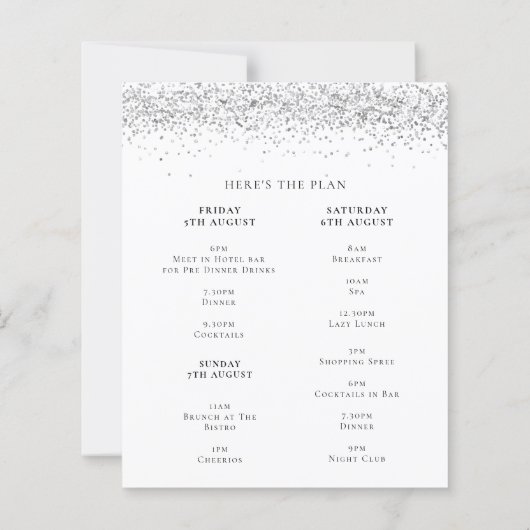 Budget Silver Glitzer Hen Weekend Einladung (Rückseite)