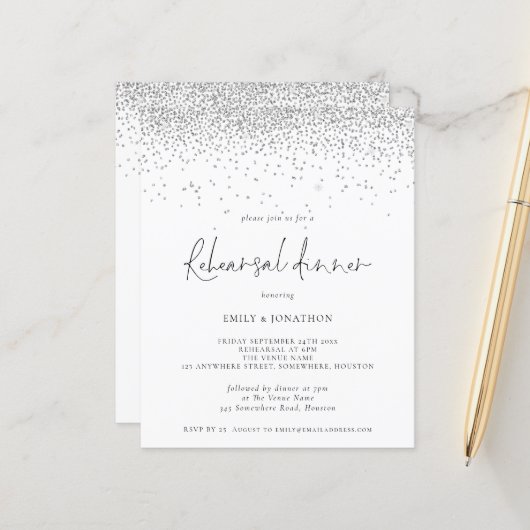 Budget Silver Glitzer Hochzeit Probe Dinner (Vorderseite/Rückseite Beispiel)