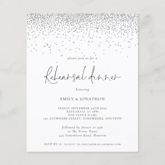 Budget Silver Glitzer Hochzeit Probe Dinner (Vorderseite)