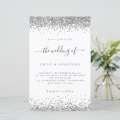 Budget Silver Glitzer Hochzeit Weiße Einladung (Stehend Vorderseite)