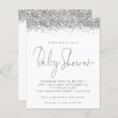 Budget Silver Glitzer Kinderdusche Einladung (Vorne/Hinten)