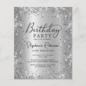 Budget Silver Glitzer Metal 10. Geburtstag Einladu (Vorderseite)