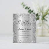 Budget Silver Glitzer Metal 40. Geburtstag Einladu (Stehend Vorderseite)
