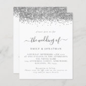 Budget Silver Glitzer QR Code Einladung Hochzeitsf (Vorne/Hinten)