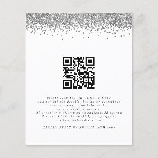 Budget Silver Glitzer QR Code Einladung Hochzeitsf (Rückseite)