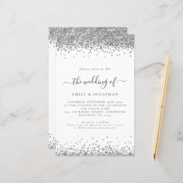 Budget Silver Glitzer QR Code Wedding Einladung