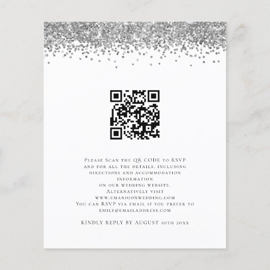 Budget Silver Glitzer QR Code Wedding Einladung (Rückseite)