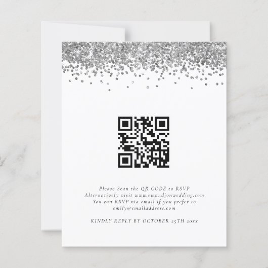 Budget Silver Glitzer QR Code Wedding RSVP (Rückseite)