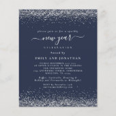 Budget Silver Glitzer Script Blue New Years Party (Vorderseite)