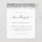 Budget Silver Glitzer Script Einladung (Vorderseite)