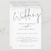 Budget Silver Glitzer Script Wedding Einladung (Vorne/Hinten)