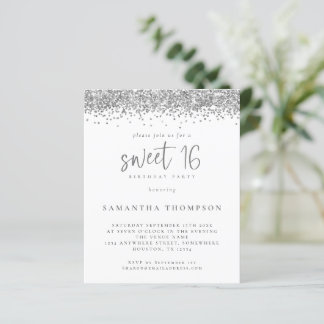 Budget Silver Glitzer Sweet 16 Einladung