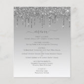 Budget Silver Glitzer Tropfen Wedding Menu (Vorderseite)