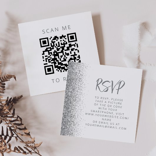 Budget Silver Glitzer White Wedding QR Code UAWG Begleitkarte