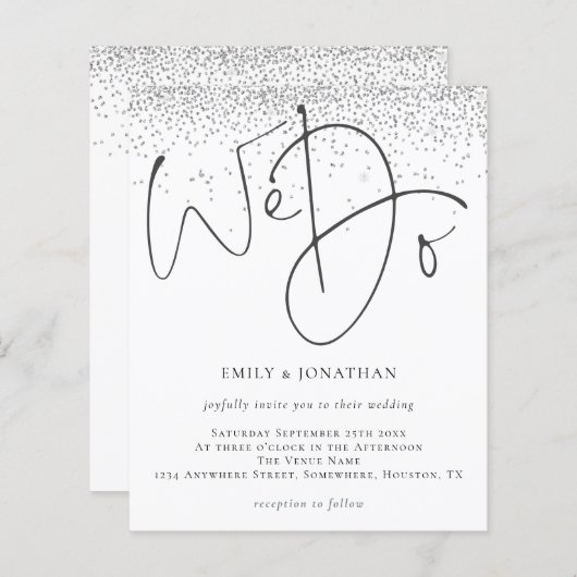 Budget Silver Glitzer wir tun Hochzeit Einladung (Vorne/Hinten)