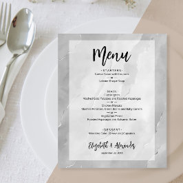 Budget Silver Gray Marble Wedding Menu Flyer