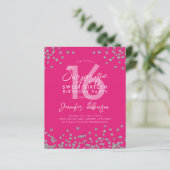 Budget Silver Hot Pink Confetti Sweet 16 Einladung (Stehend Vorderseite)