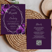 Budget Silver Lila Floral Plum QR Code Hochzeit