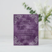 Budget Silver Lila Vintage Wedding Menu (Stehend Vorderseite)
