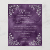 Budget Silver Lila Vintage Wedding Menu (Vorderseite)
