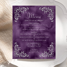 Budget Silver Lila Vintage Wedding Menu