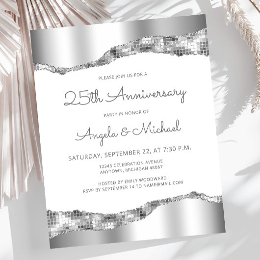 Budget Silver Mirror Foil 25-jähriger Einladung