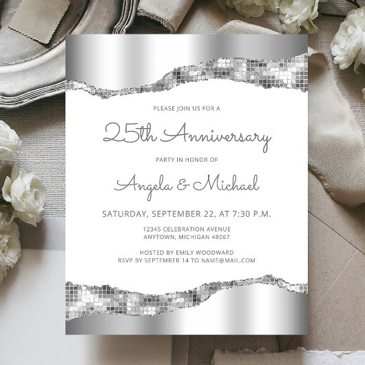 Budget Silver Mirror Foil 25th Anniversary Invite