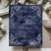 Budget Silver Navy Blue Wedding Einladung