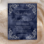 Budget Silver Navy Blue Wedding Einladung