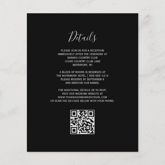 Budget Silver Peach Black Floral QR Code Hochzeit (Rückseite)