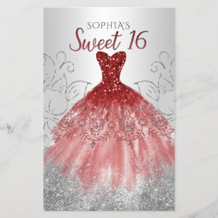 Budget Silver Red Dress Sweet 16 Einladung