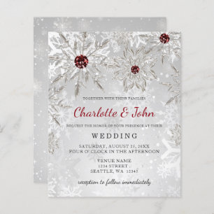 Budget Silver Red Snowflakes Einladung Hochzeit