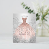 Budget Silver Rose Gold Dress Sweet 16 Einladung (Stehend Vorderseite)